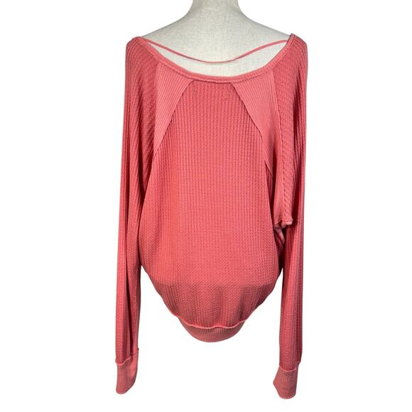 We the Free People Small Thermal Oversized Top Long Dolman Sleeve V-Neck Stretch - Picture 6 of 10